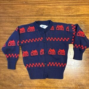 Vtg Hartstrings First Day Of School Cardigan Sweater Boys 4 Made In USA Cotton